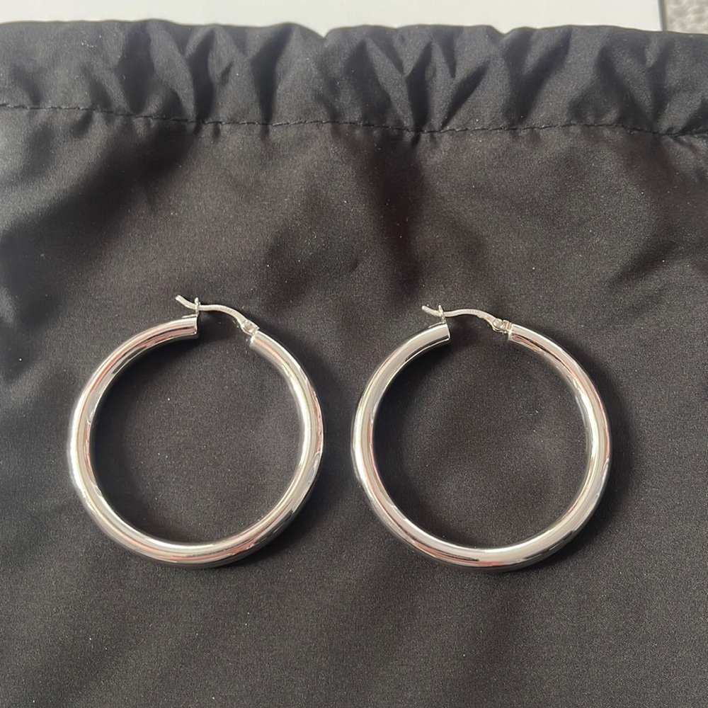 Sterling Silver Polished Tube Hoop Earrings
